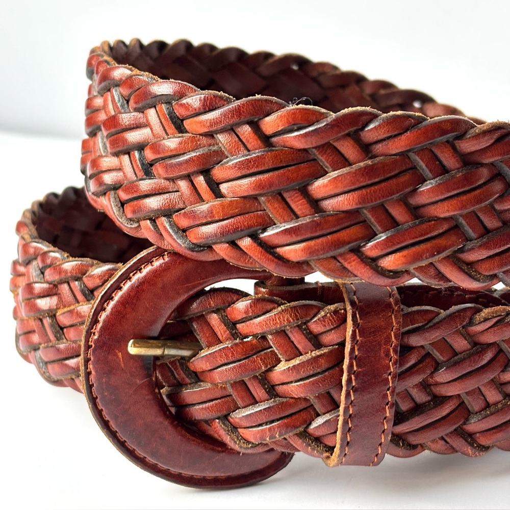 Nordstrom VTG Braided Woven Chestnut Leather Belt Excellent‎ Vintage Condition L